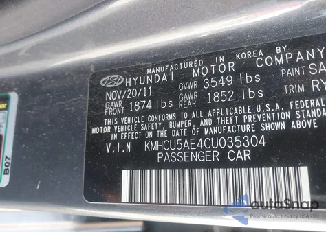 2012 Hyundai Accent Se z USA, uszkodzony, nr VIN KMHCU5AE4CU035304